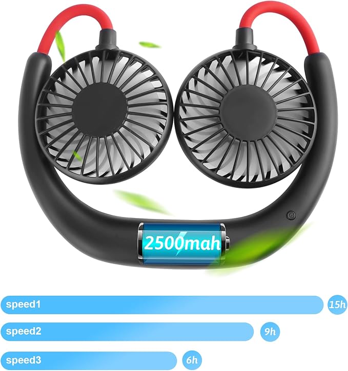 Haomaomao Portable Neck Fan 2500 mAh Rechargeable USB Hands-Free Mini Face Cooling Personal Double Headed Rotatable Small Fan for Working Office Reading Traveling Outdoor Sport