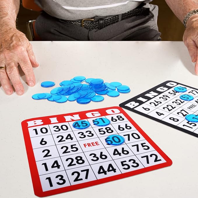 GSE Games & Sports Expert Blue Bingo Chips, 1,000 Pieces 3/4-Inch High-Contrast Transparent Counting Chips for Bingo Games, Parties