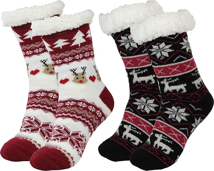 BenSorts Women Winter Thick Slipper Socks with Grippers Non Slip Warm Fuzzy Socks Christmas Gifts