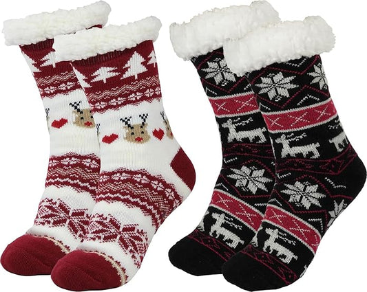 BenSorts Women Winter Thick Slipper Socks with Grippers Non Slip Warm Fuzzy Socks Christmas Gifts