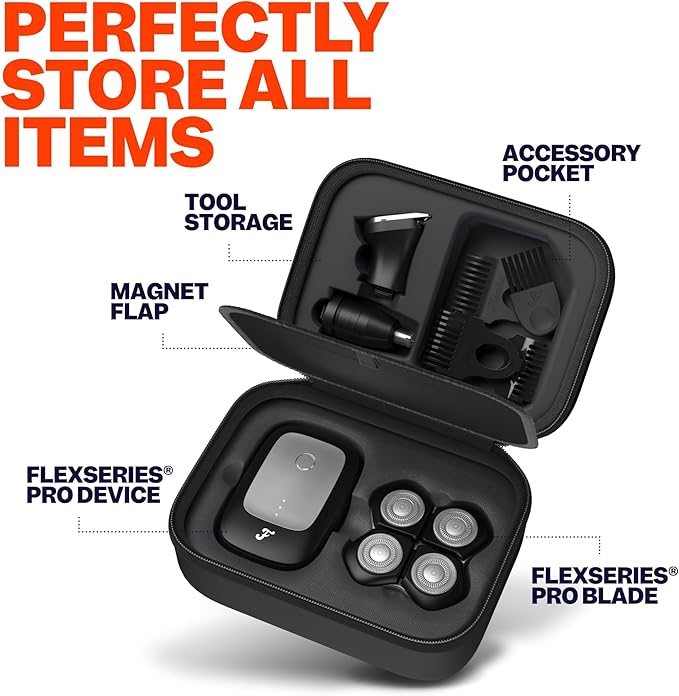 Freebird Electric Head & Body Hair Shaver - Mens Cordless Waterproof Razor with Rotary Blades (FlexSeries Pro, Shaver Kit + Travel Case)