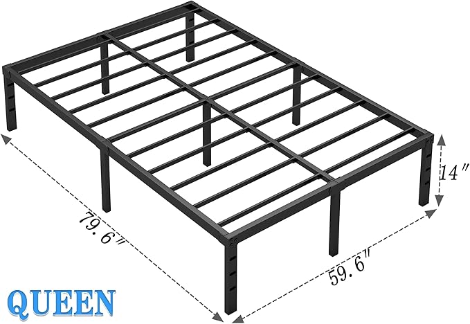 NEW JETO Metal Bed Frame,Queen Size Bed Frame with Storage Space,14 Inch | Heavy Duty Sturdy Mattress Foundation,Easy Assembly,No Box Spring Needed, Black