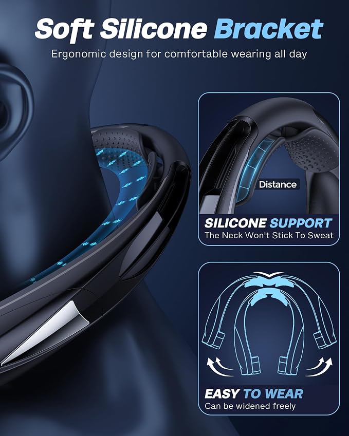 Laimiod Neck Fan - Portable Neck Fan with LED Book Light, 6-20h Long Battery Life, 6 Speeds Adjustable, USB-C Rechargeable, Hands-Free Wearable Fan, Cooling Personal Fan Gifts for Men Women Dad Mom | 6-20 Hours Long Lasting, 6 Adjustable Speeds, Type-C...