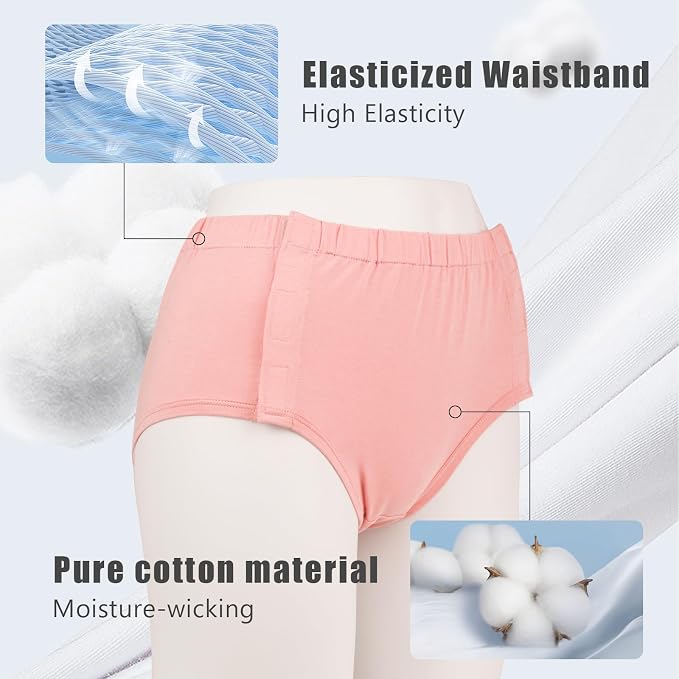 Comfortable Adaptive Underwear - Hospital-Ready Undergarments for Elderly Women with Easy Closure and Elastic Design, Ideal for Post-Surgery and Incontinence Care (Pink, XX-Large)