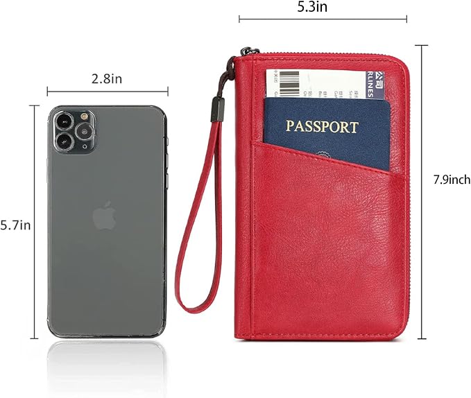 Family Passport Holder for Travel Women and Men Multiple RFID blocking Passport Holder MultiFunction Passport Wallet Passport Case Passport cover with Zipper