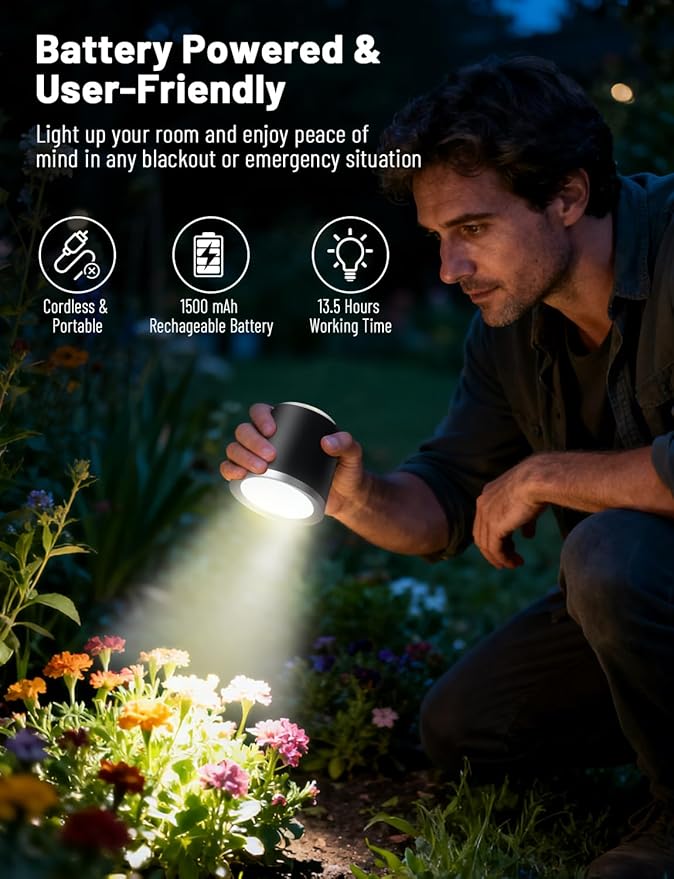 Cordless Desk Lamp, Magnetic Wall Mount LED Light, Portable Warm Night Light, Rechargeable Battery Powered Lamp, Dimmable Brightness & 3 Color Modes, Table Light for Reading, Work, Bedroom, Hallway