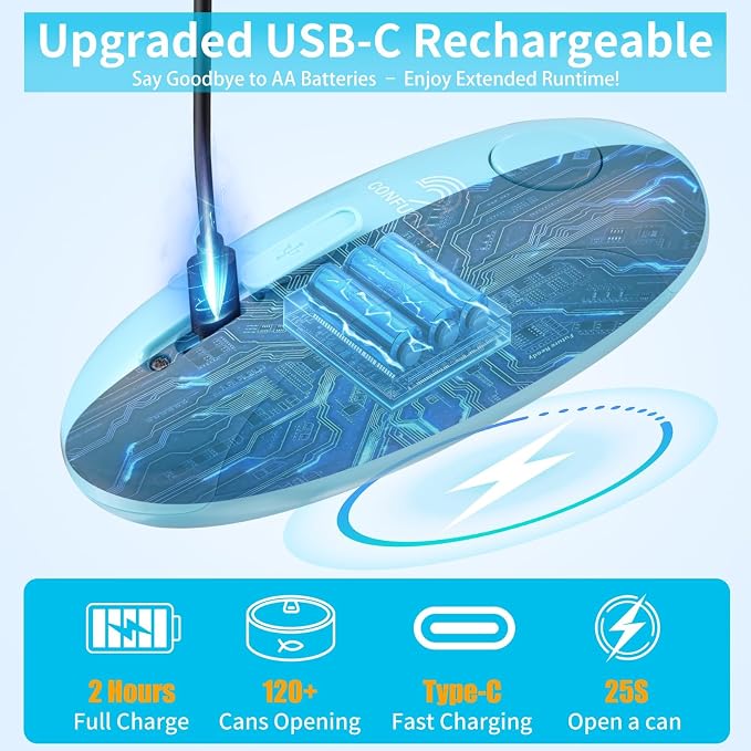 Rechargeable Can Opener Electric for Seniors, One-Touch Design (Blue) | Smooth Edge Cutting, USB-C Charging, Angled Blade, Magnetic Lid Catch, ABS Body, Easy Operation, Hands-Free