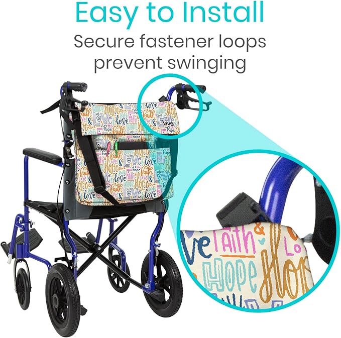 Vive XL Wheelchair Accessories Bag - Waterproof, Scratch-Resistant, Double-Stitched, Machine Washable for Adults, Seniors, 15 Colors - Storage Walker Backpack to Hang on Back