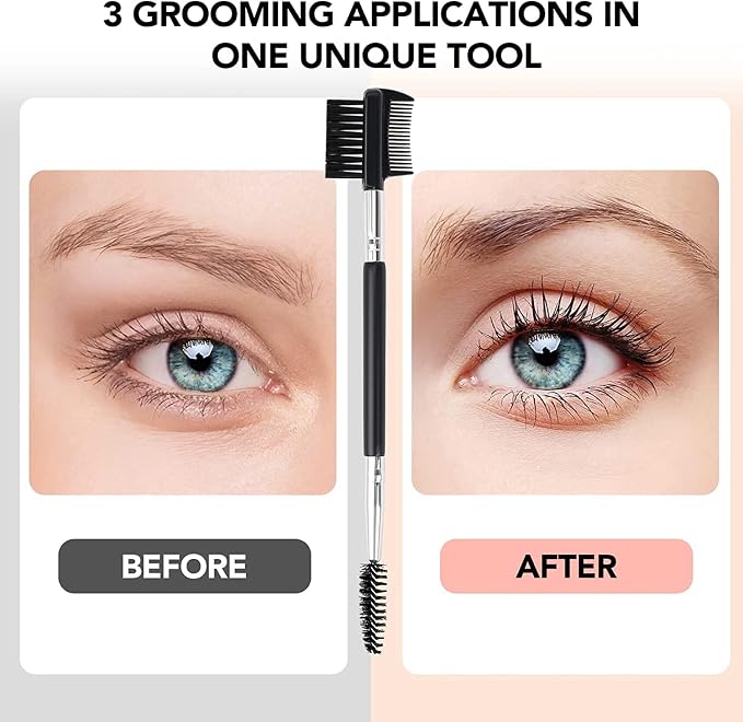 2pcs 3 Head Eyebrow Eyelash Shaper Eyelash Comb Double Head Brush Makeup Grooming Tool Cosmetic with 3 Different Spoolie Brushes for Separating Lashes, Eliminating Mascara Clumps, Grooming Brows