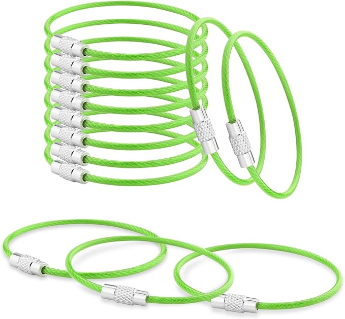 CooBigo 12 Pack Stainless Steel Loops 2mm Coated Wire Keychain Cable Large Key Rings 6 inch Key Chain for Women, Luggage Tags, Key Tags, Keyrings, Kitchen Utensils, Duster - Green