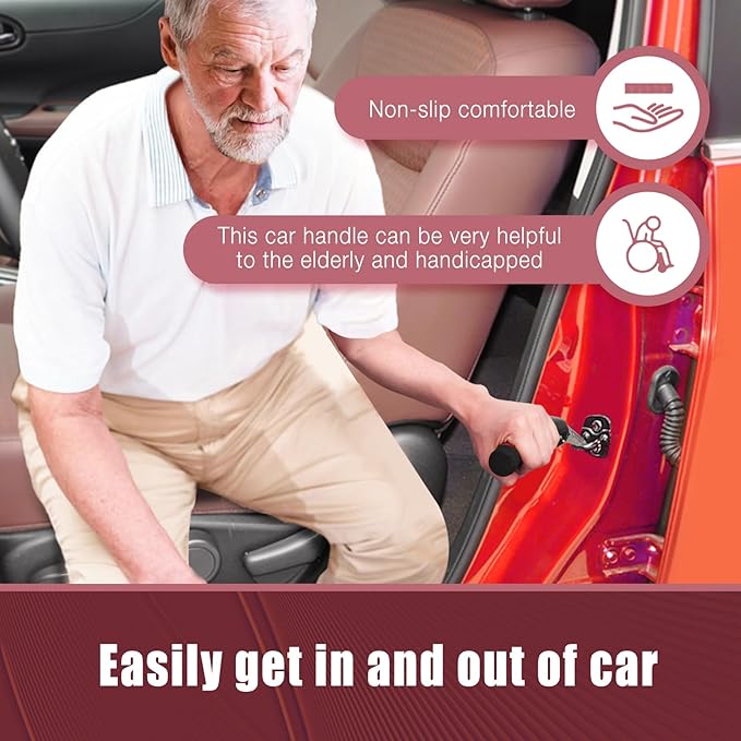 Car Door Handle for Elderly Car Assist Support Handle Multifunction Car Door Latch Bar for Seniors and Handicapped Red