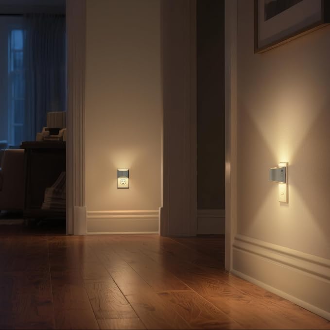 DORESshop LED Night Light[4 Pack], Night Lights Plug into Wall, 3 Level Brightness Adjustable Plug in Night Light, Dusk to Dawn Sensor Nightlights for Adults, Bedroom, Hallway, 3000K, Gray Cover