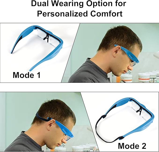 Magnifying Glass with Light Hands Free, Rechargeable Magnifying Glasses Headset with 5 Detachable Lenses and Storage Case for Close Work, Reading, Jewelry Making Crafts (Blue)