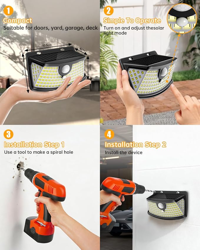 Aootek Solar Motion Sensor Lights Outdoor 120 LEDs, Black, 6 Pack | Lights Reflector, 270° Wide Angle, IP65 Waterproof, Step Lights For Front Door, Yard, Garage, Deck