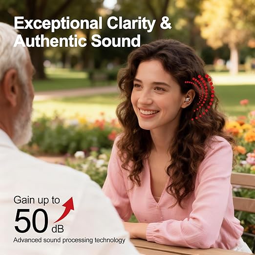 Hlisoundy Hearing Aids for Seniors - Rechargeable with 48+ Hour Battery & Charging Case. Enjoy Clear Sound with 2 Earbud Types (Comfort Fit & Feedback-Free). Auto On/Off for Ease