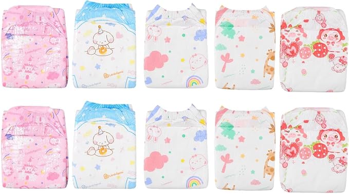 Landofgenie Adult Diapers Print Diaper 10 Count, 5 Patterns(L36-46) | 5000 mL Absorbency, Side Leak-Proof Barriers, Elastic Cuffs & Waistband