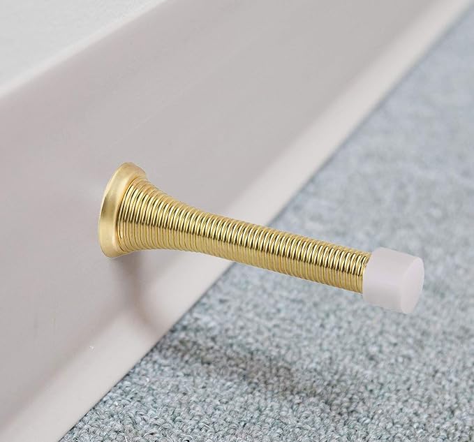 KISEER 16 Pack Spring Door Stops 3 1/4 Inch Flexible Heavy Duty Spring Door Stopper with RustProof Screw Rubber Bumper Tips (Gold)