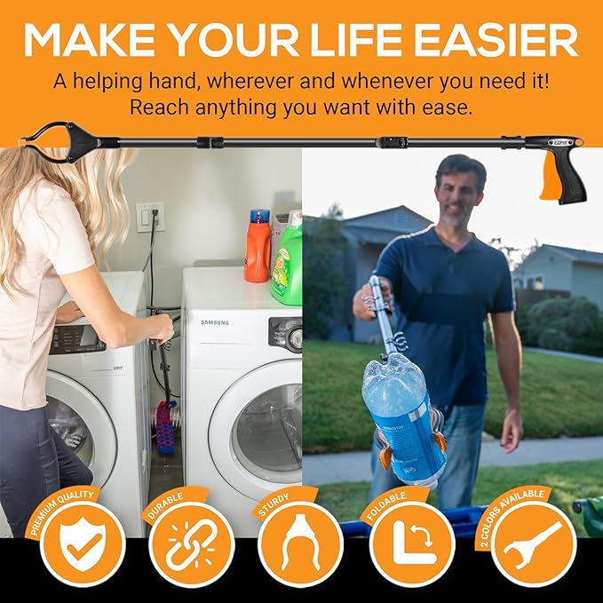 EZPIK 40" long extended grabber reacher tool for elderly - trash hand grabber pickup sticks for seniors - telescoping extension grabber claw pickup tool - hand extension magnetic folding grabber 2pack