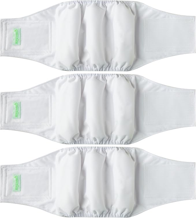 wegreeco Washable Male Dog Diapers (Pack of 3) - Washable Male Dog Belly Wrap (White, Medium)