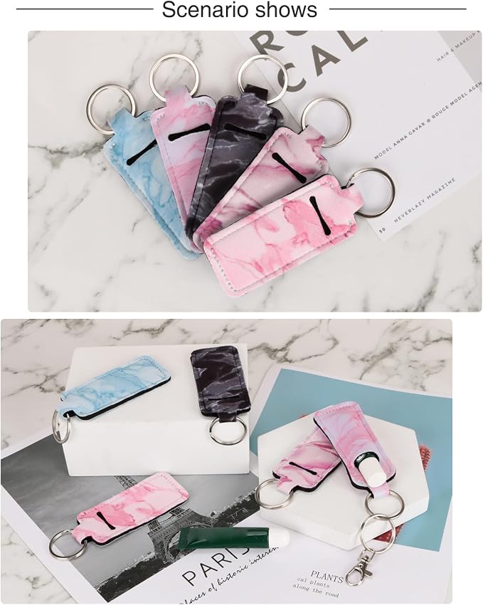 Meiiy Chapstick Holder Keychain Lip Balm Holder Lipstick Sleeve Pouch Lip Gloss Holder Stocking Stuffers Gift for Women