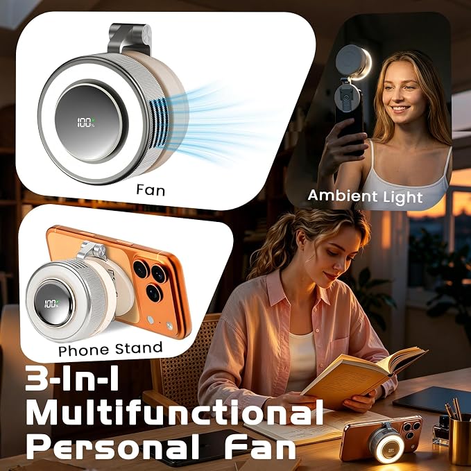 Portable Clip-On Fan, Mini USB Rechargeable 360° Rotatable Fan, Personal Fan 3-Speed Silent Mini Bladeless Fans (Sliver-2000mAh)