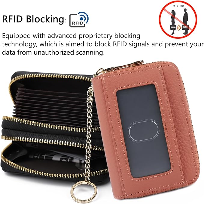 imeetu RFID Credit Card Holder, Small Card Wallet Women, Leather Card Case | Genuine Leather Women's Card & id Cases, Change Coin Purse with Zipper Keychain id Window, 20 Colors & 3 Styles, Daily, Gifts