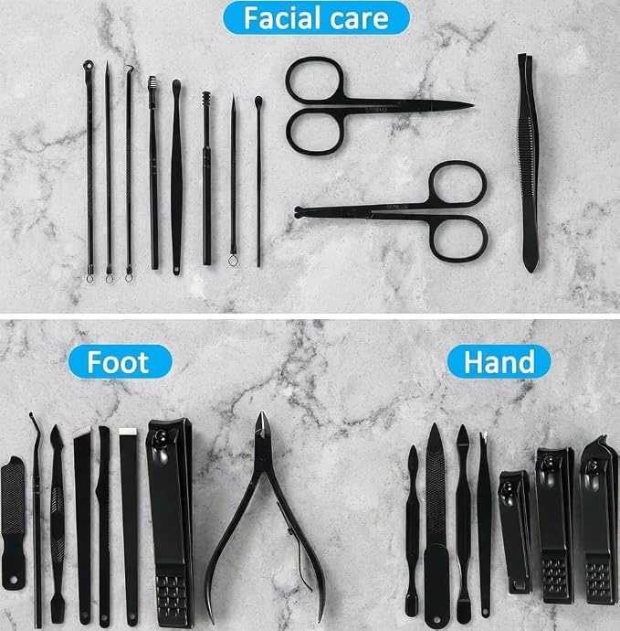 MINKINH Manicure Set Professional Nail Clipper Kit-26 Pieces, Brown | Stainless Steel Manicure Kit, Nail Care Tools with Travel Case for Men & Women, Hand & Foot Care, Gift for Family & Friends