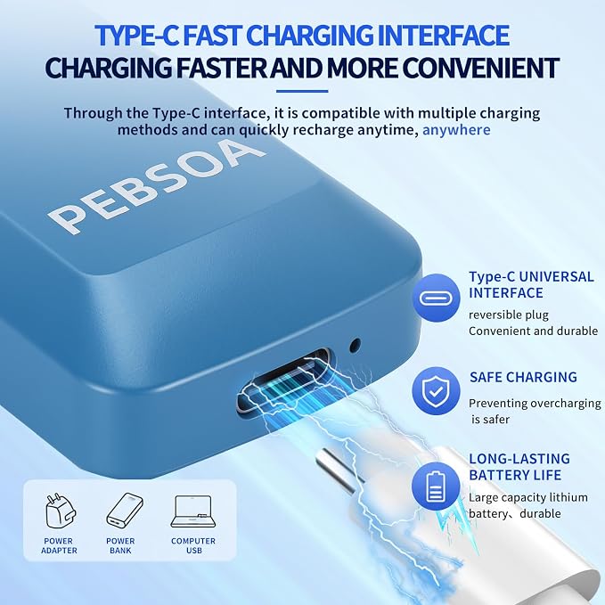 Nose Hair Trimmer for Men and Women, USB-Rechargeable Electric Nose and Ear Hair Trimmer, Pain-Free, Waterproof and Portable, with Stainless Steel Blades (Blue)