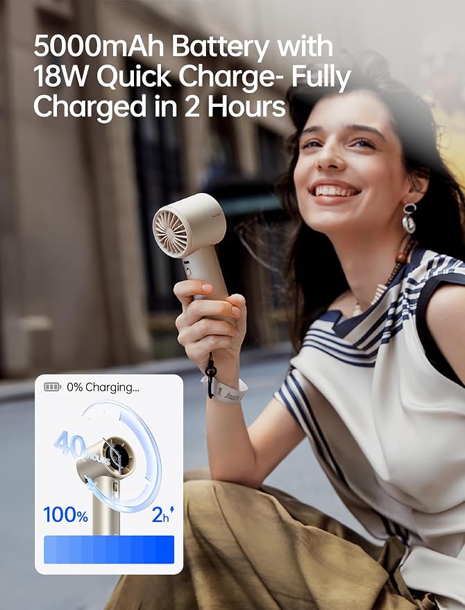 JISULIFE Handheld Fan Pro1S - Next-Gen Airflow: Up to 40H Runtime | Metal Body-Enduring Quality, 1-100 Speed Scroll Wheel, 5000mAh-Portable Fan for Travel, Gifts for Women Men(Amber Gold)