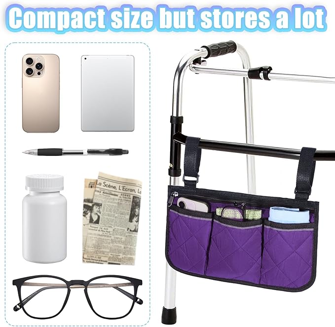 YBEATY Walker Bag Basket with Reflective Strips Walkers Rollator Organizer Carry Storage Pouch Wheel Chair Folding Basket Lightweight Large Capacity Organizer for Seniors Elderly Rollator Accessories