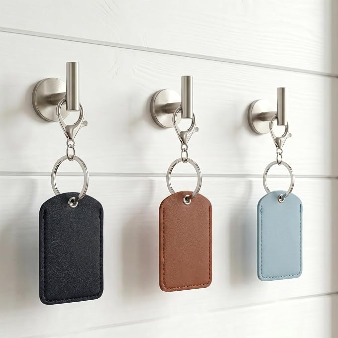 3pcs 2.3x1.8in Key Fob Holder, PU Leather RFID Key Case Protector with Ring, Proximity ID Card Keychain Case Cover
