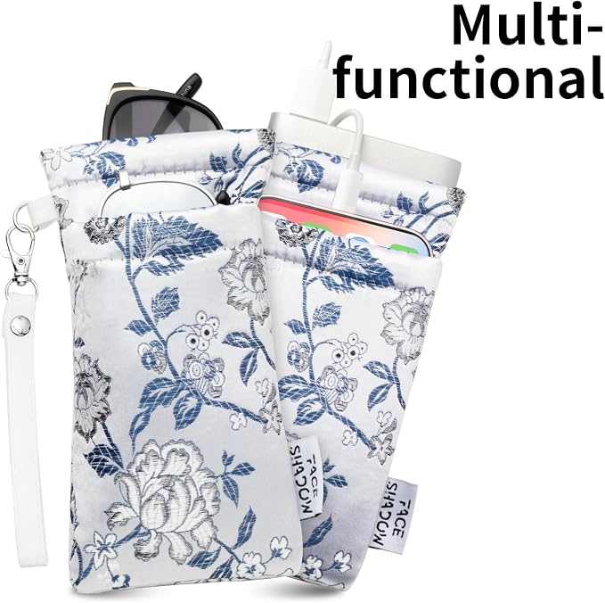 Face Shadow Double Glasses Case Soft Eyeglass Case For Women Men Squeeze Top Sunglasses Case With Cleaning Cloth