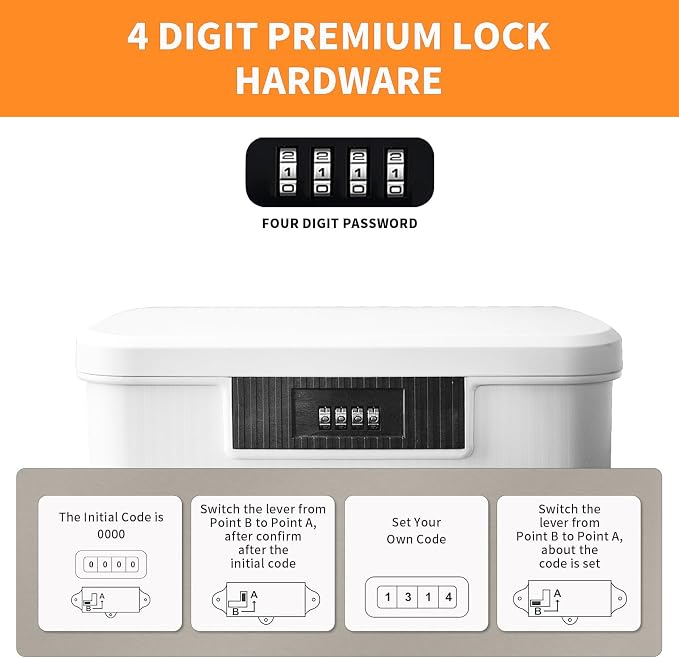 Saim Lockable Storage Box, 2.3 Gallon/9 Liter Combination Lock Box, Medicine Case Container for Personal Private Items, Medicines, Food, Snacks, Locking Cell Phone Smart Device Jail (White)