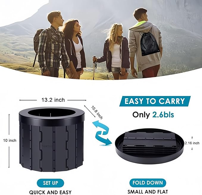 Portable Folding Camping Toilet for Adults,300lbs Load Capacity, Travel Potty for Camping, Hiking, Road Trip, Car, Tent & Truck Drivers (black)