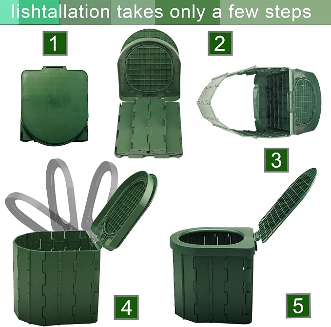 KINSPORY Camping Toilet, Portable Toilet for Adults & Kids, Foldable Potty & Outdoor Emergency Sanitation Products, Trash Can, Stool for Car Truck Camping Travel Hiking Fishing Long Trips (Green)