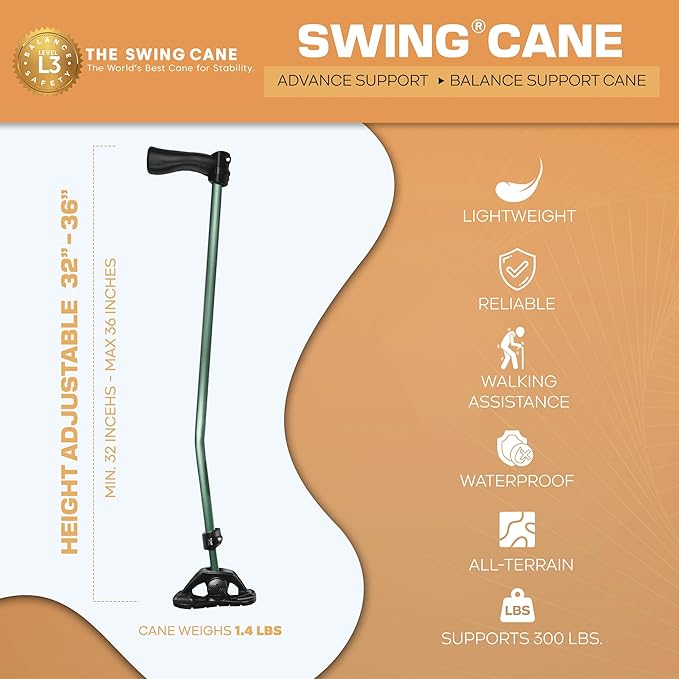 Dynamo Swing Cane Ultimate Grip for Ultimate Support. Ergonomic Comfort, All Day Long. Designed for Stability, Built for Safety. Reliable Every Step of The Way. (Green)