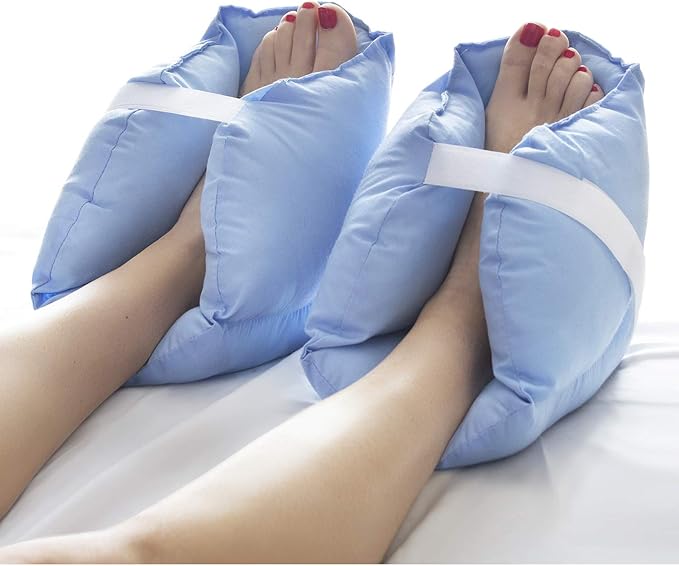DMI Heel Cushion Protector Pillow to Relieve Pressure from Sores and Ulcers, Foot Pillow, FSA HSA Eligible, Adjustable in Size, Blue, White, Sold as a Set of 2