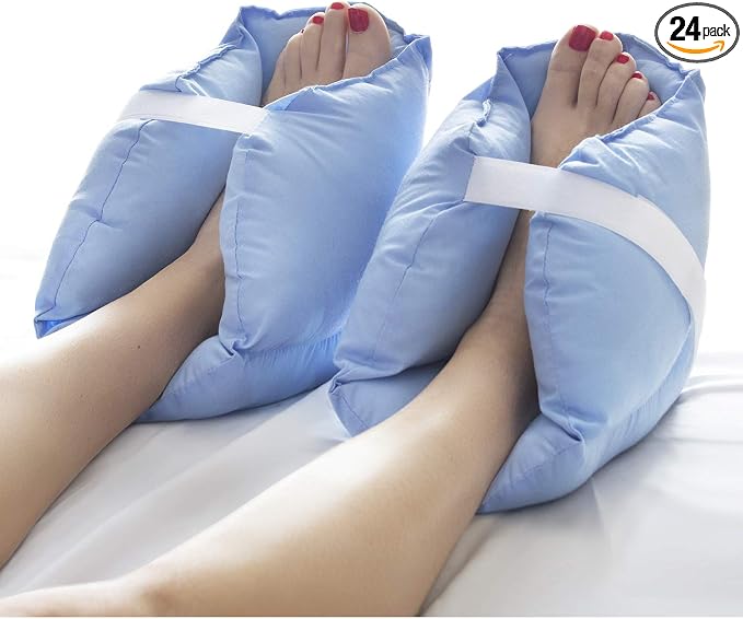 DMI Heel Cushion Protector Pillow to Relieve Pressure from Sores and Ulcers, Foot Pillow, FSA HSA Eligible, Adjustable in Size, Blue, White, Sold as a Set of 2 (Pack of 24, 48 Count Total)