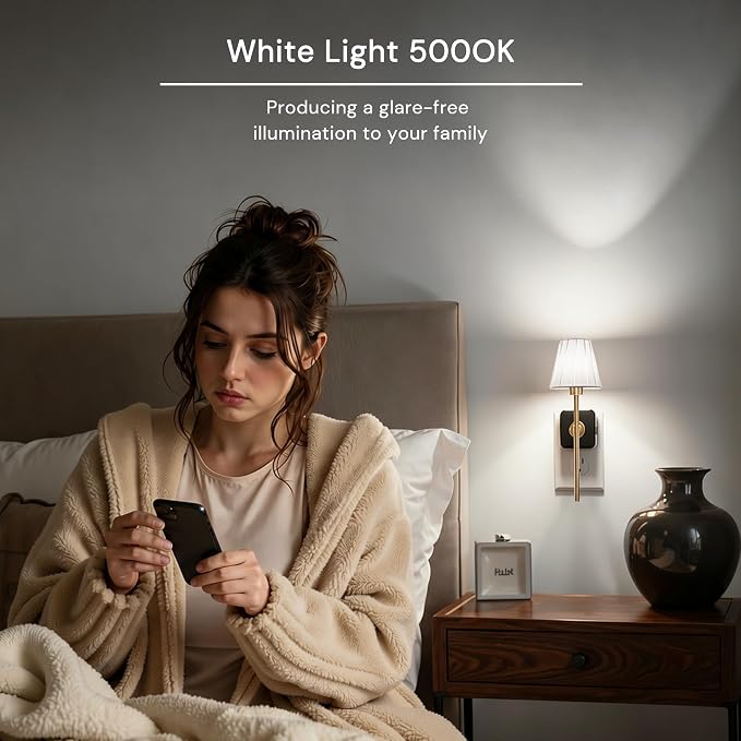 L LOHAS LED Night Lights Plug into Wall, Pleated Fabric Cover Night Light | White Fabric,5000K Daylight with 0-100LM Dimmable,Dusk to Dawn Sensor Vintage Nightlight for Bedroom Living Room