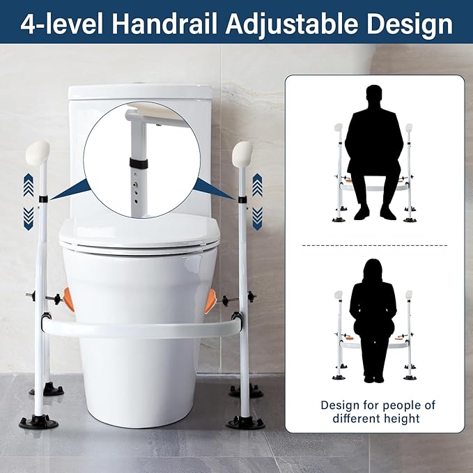 Toilet Safety Rails with Adjustable Handrails, 350 Lbs Weight Capacity Metal Toilet Rails, Toilet Safety Frame for The Elderly, Pregnant Woman, Patient