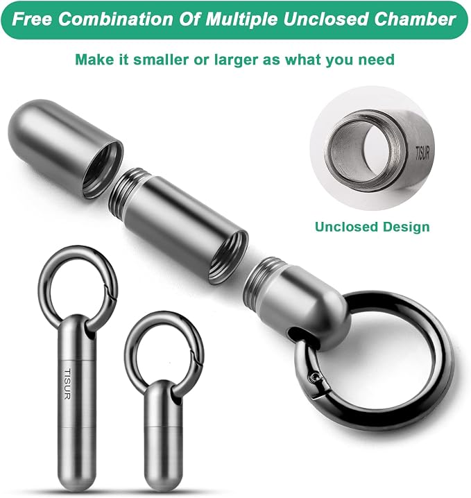 TISUR Small Keychain Pill Holder, Titanium Pill Case Waterproof Pill Fob for Travel Purse Pocket Pill Container Box,Small Pill Organizer | Waterproof Pill Fob,Portable Pill Box Container,Purse Pill Organizer Tube