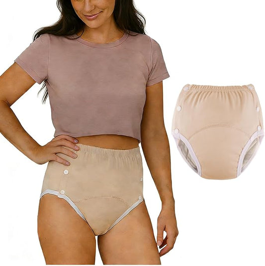 WEEOATAR Adult Cloth Diaper Incontinence Underwear Nappy Diapers, Washable, Easy to Wear with Snaps for Elderly, Disabled and Postpartum (Orange, L)