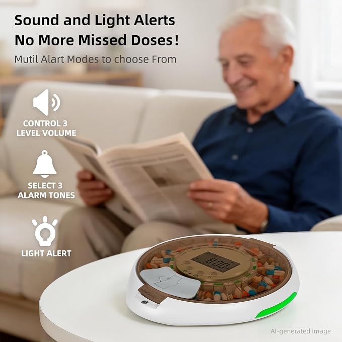 EziMedPil 28-Day Automatic Pill Dispenser with Top Lock Friendly for Senior | Ergonomic Lid Design for Easy Flipping, 9 Daily Alarms & Sound-Light Alert, Easy-Read LCD & Simple 4-Button Intuitive Setup
