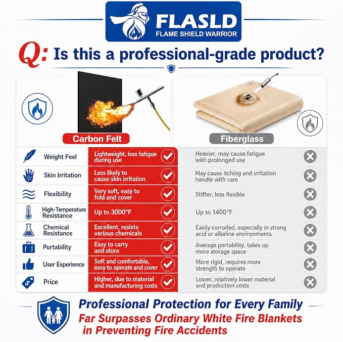 FLASLD 18×24 inch Welding Blanket Fireproof Mat 5mm Heat Shield for Soldering Up To 1800°F Flame Retardant Fabric Carbon Felt for Brazing Stove Welders Plumbers