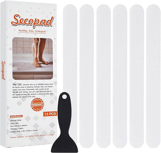 Non-Slip Bathtub Stickers,24 PCS Safety Bathroom Tubs Showers Treads Adhesive Decals Scraper (White)