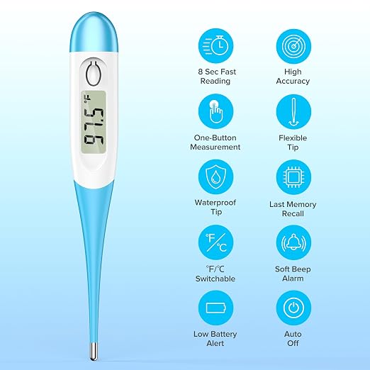 Thermometer for Adults and Kids with 8 Seconds Fast Accurate Reading, Accurate & Safe-Baby Thermometer for Oral, Rectal or Under Arm Use, Large LCD Display with Fever Alarm