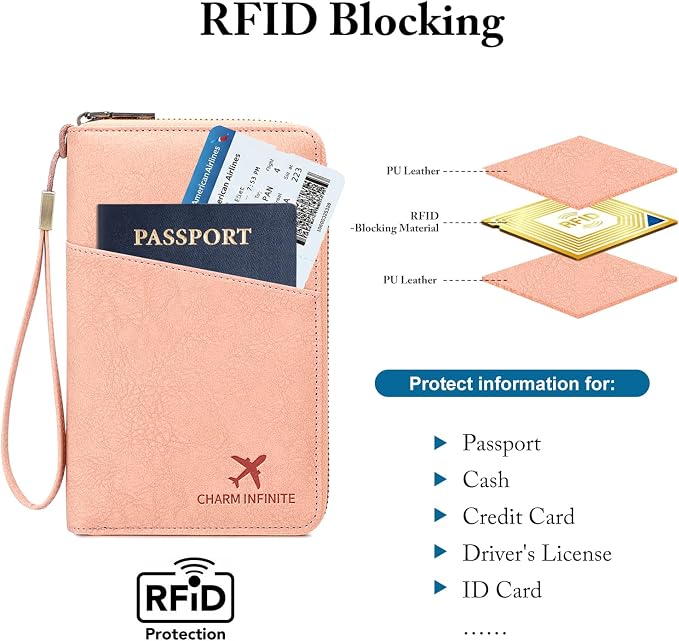 Family Passport Holder for Travel Women and Men RFID Blocking Passport Holder with Zipper Multi-functional Passport Wallet Passport Case Passport cover Travel Essentials