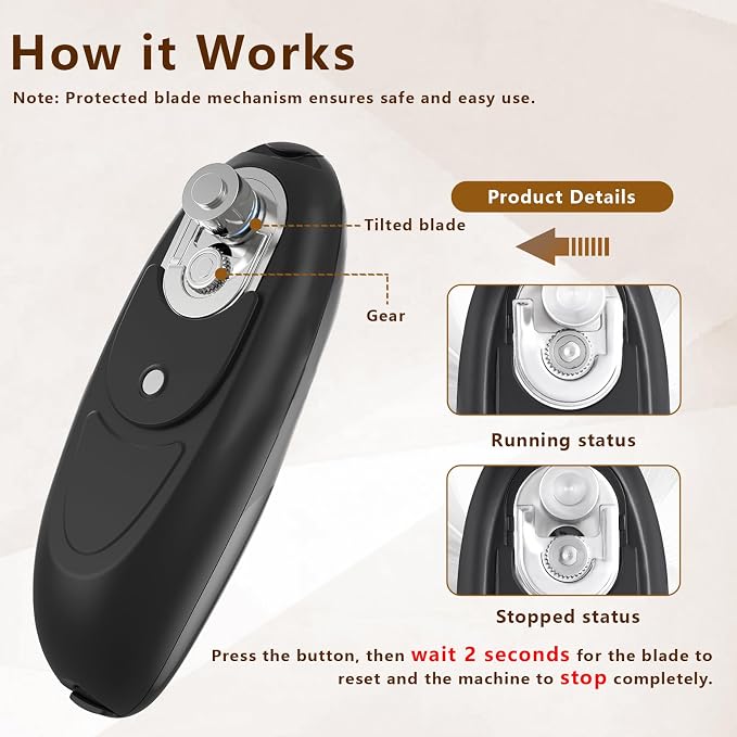 SAKAMOSH Electric Can Opener Smooth Edge | Seniors-friendly One-Touch Operation, Safe & Smooth Edges, Fits Most Cans, Ideal Kitchen Gift, Battery Operated, Black