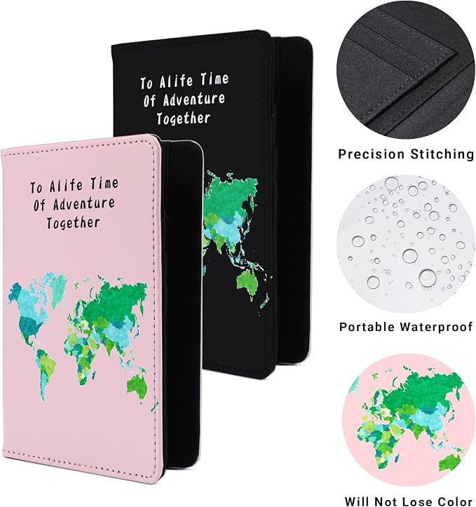 Passport Book Holder,Passport Wallet for Men Mr and Mrs Passport Holder for Women Passport Cover World Map Passport Case for Couples Christmas Traveling Passport Book Protector 2PCS