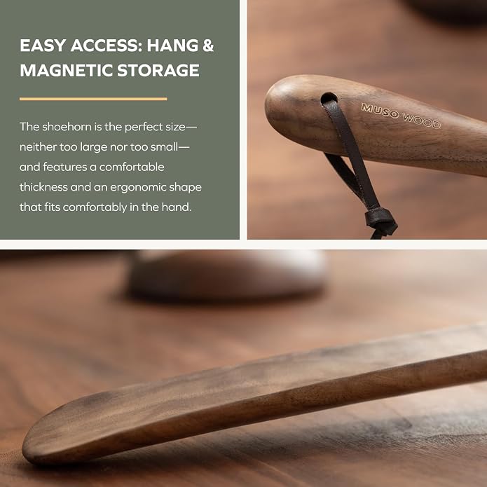 muso wood Shoe Horn 15" Long Handle for Seniors, Wooden Shoehorn for Men Women Kids Pregnancy